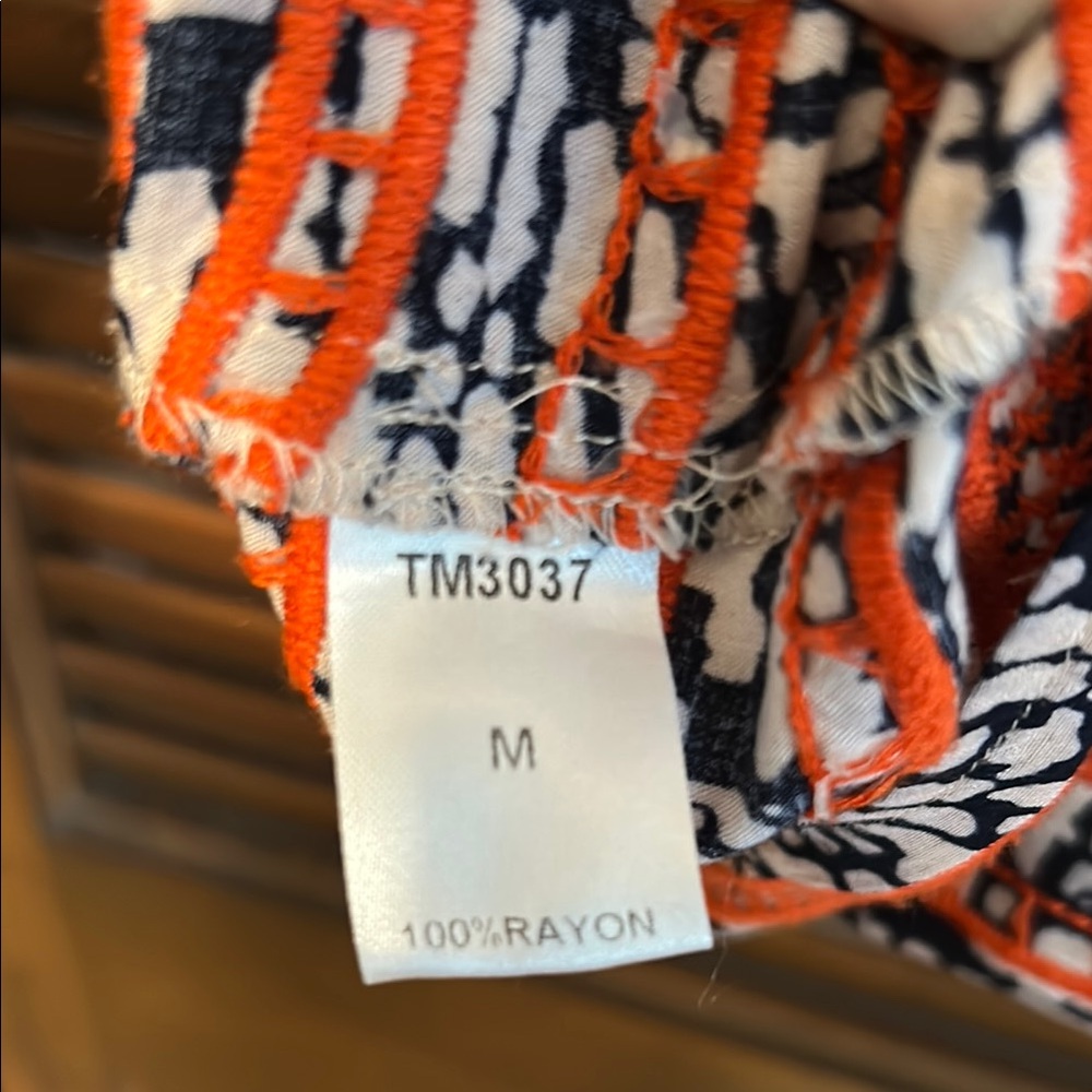 THML Navy Blue and White Geometric Dress with Orange Accents Size M - 100% Rayon - Picture 4 of 4